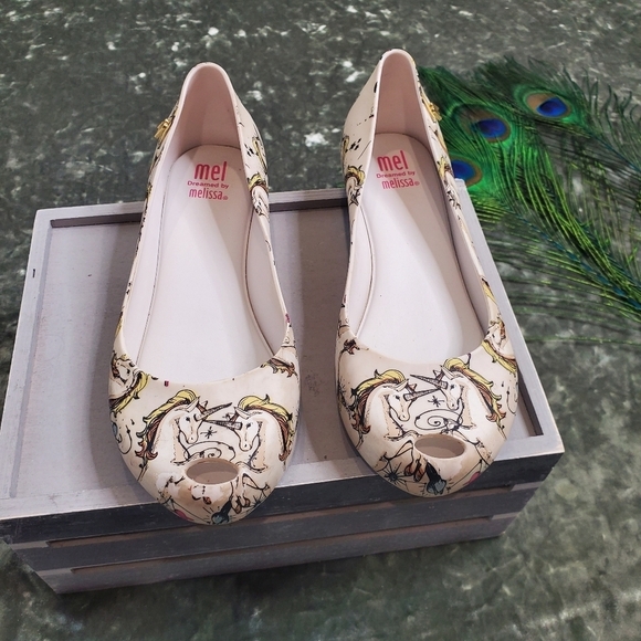 Mel Dreamed By Melissa Unicorn Peep Toe Flats - Picture 1 of 4